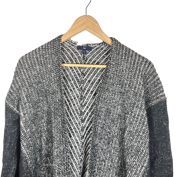 Gap 100% Lamb Wool Grey Chevron Long Sleeve Open Front Cardigan Size Small - Picture 3 of 7
